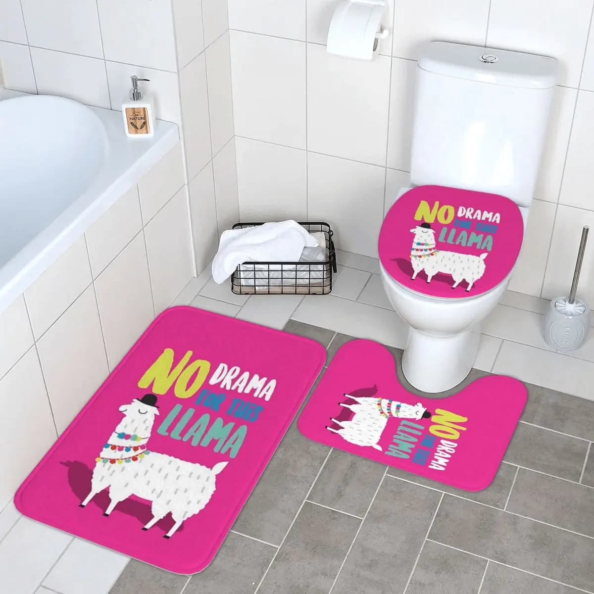 Llama Alpaca Animal Tappetino da bagno 3 pezzi Set da bagno Copri coperchio WC Decorazioni per la casa Tappeto antiscivolo