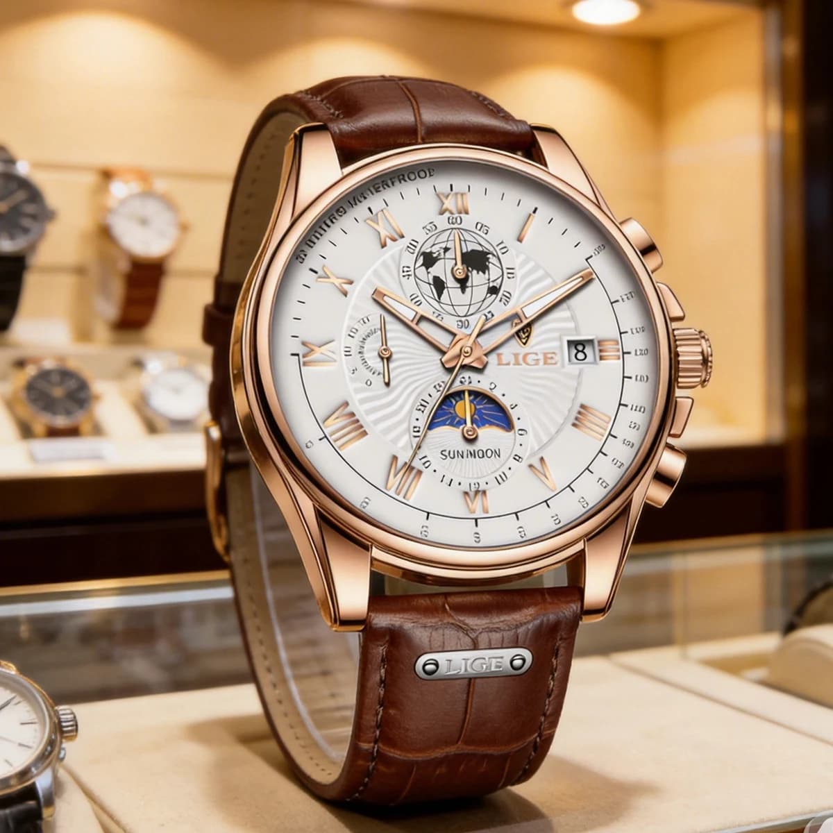 Orologio da Uomo LIGE 2025, Lussuoso Orologio Sportivo da Polso, Impermeabile, Luminoso, con Data, Cinturino in Pelle, Orologio al Quarzo Casual da Uomo
