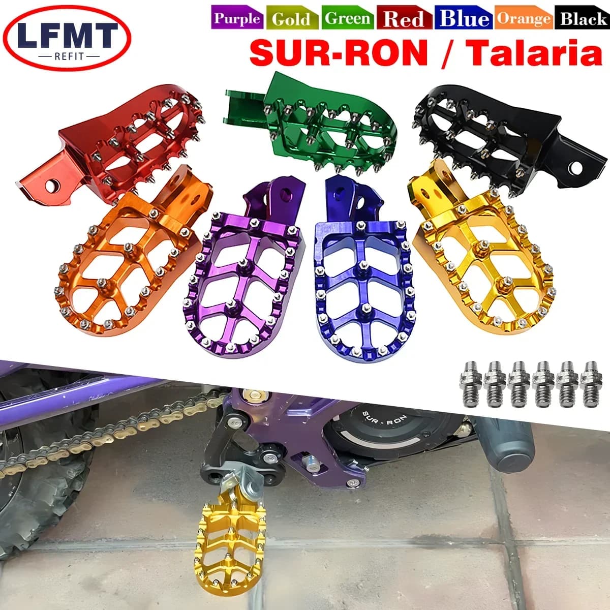 Pedane CNC per moto elettriche fuoristrada Sur-Ron Light Bee S e Light Bee X