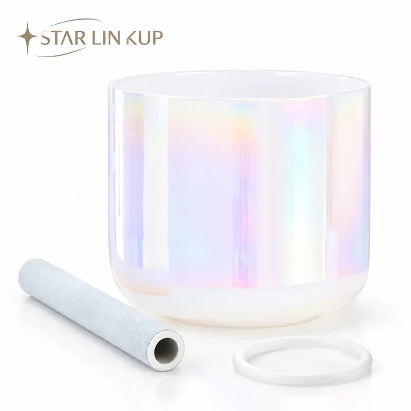 STAR LIN KUP 7 Inch Dream Pearl Color Alchemy Clear Cosmic Light Quartz Crystal Singing Bowl for Meditation Sound Healing