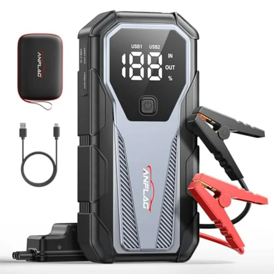 Avviatore d'Emergenza Portatile per Auto 6000A 12V, Batteria 16800mAh con Cavi Intelligenti, Display LED, Ricarica Rapida, Luce SOS per Emergenze
