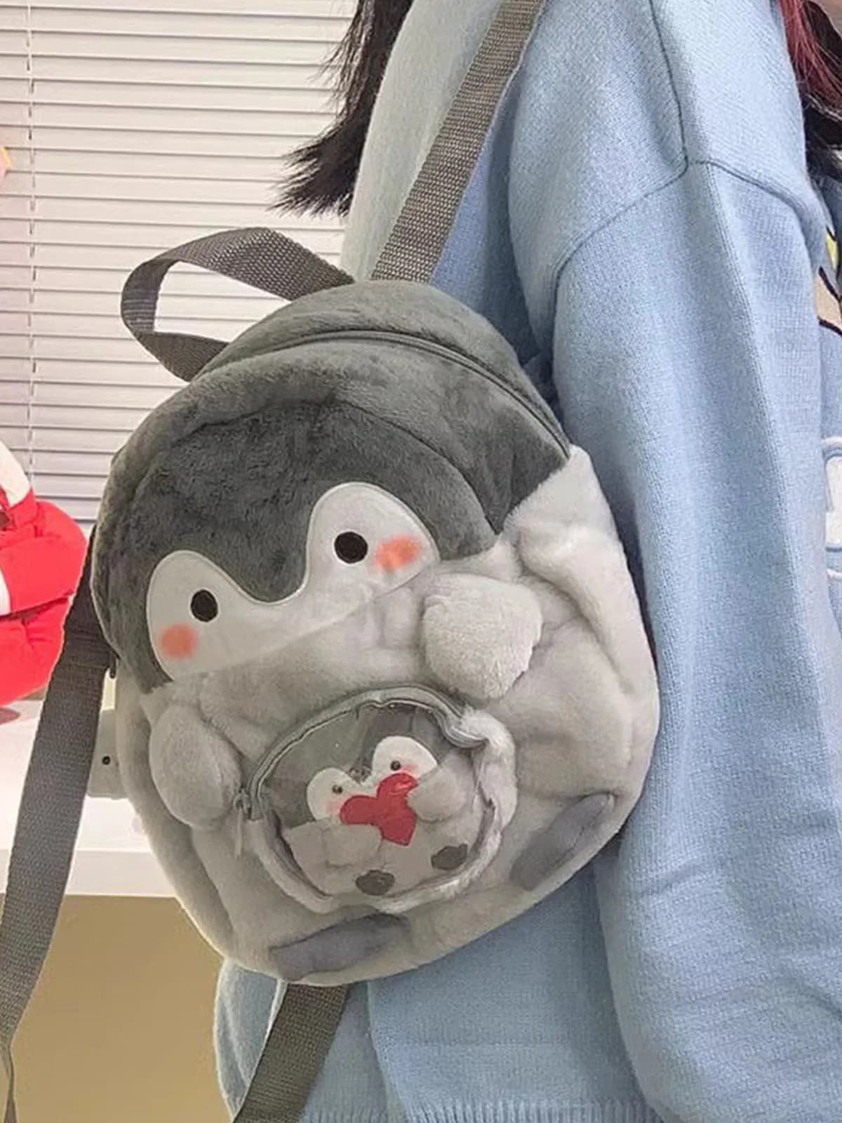 Zaino in peluche a forma di pinguino, borsa a tracolla in velluto morbido ricamato, stile cartone animato JK, piccola borsa regalo per libri, per il tempo libero giovanile