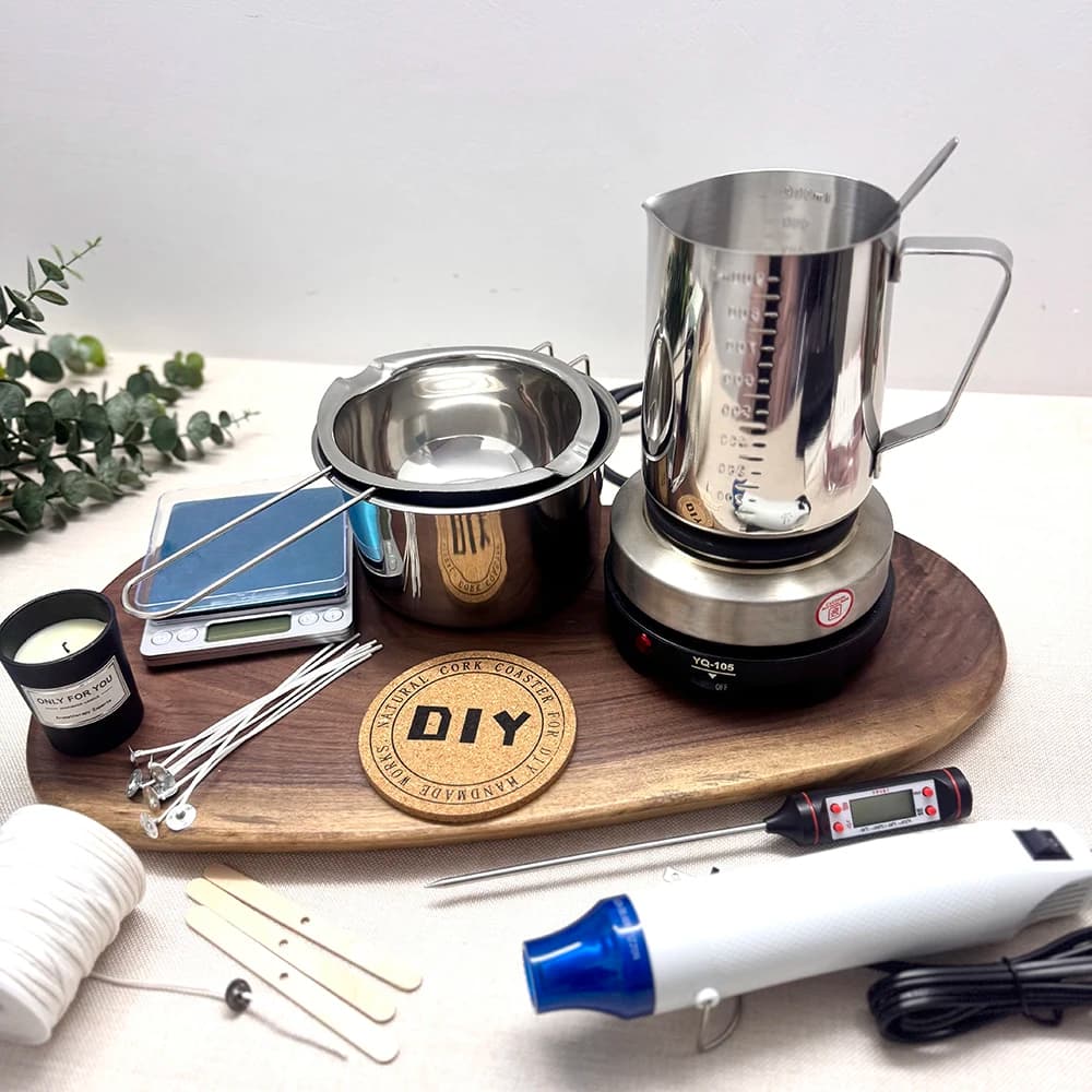 Set of Tools for Creation of Candles Perfume Fai-da-Te, Stoppino in Pure Cotton, Perfume Candles Stamp, Cera Container with Hot Plate