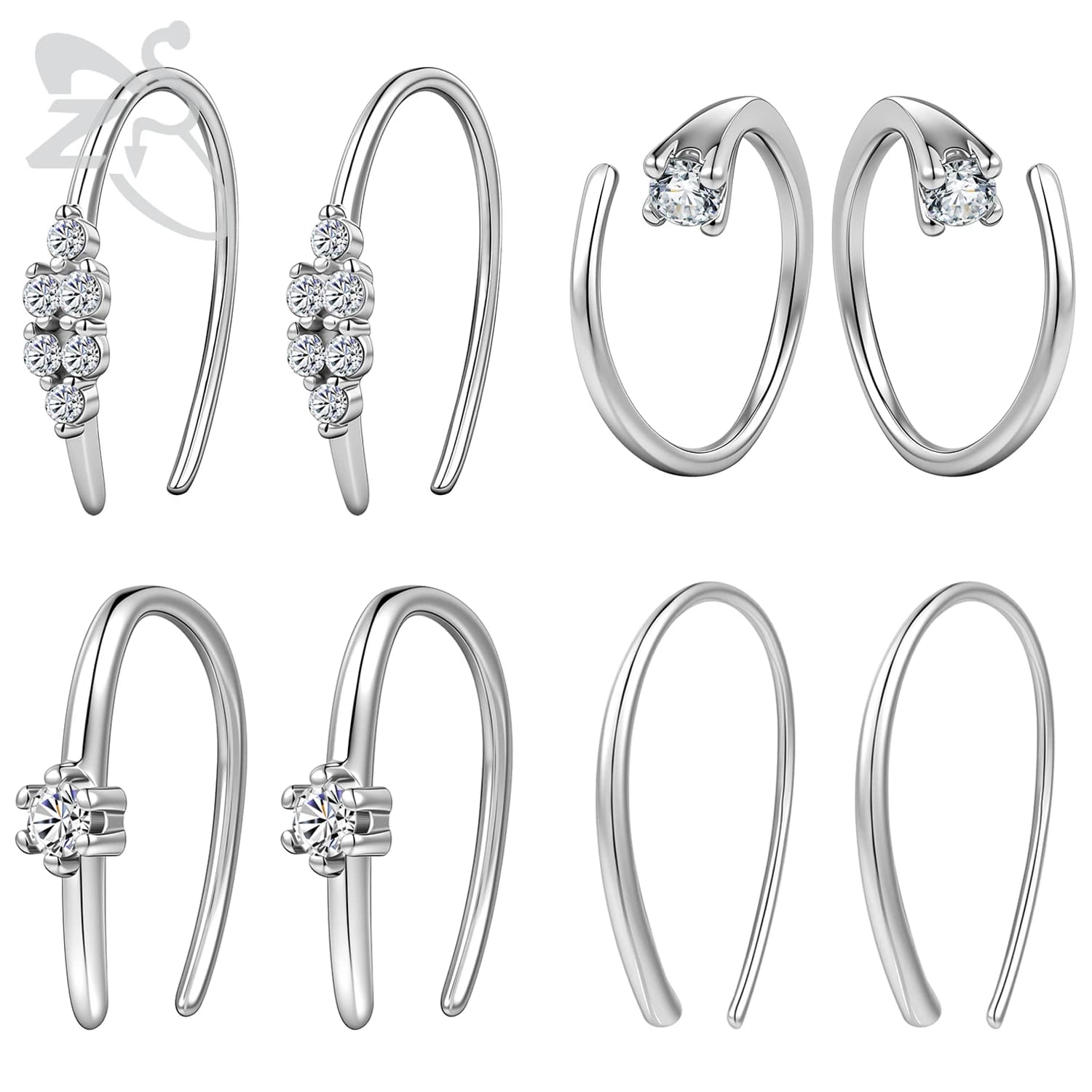 ZS 1 Pair Minimalist 925 Sterling Silver Hoop Earring For Women Girls U Shape Earrings CZ Crystal Ear Cartilage Piercing Jewelry