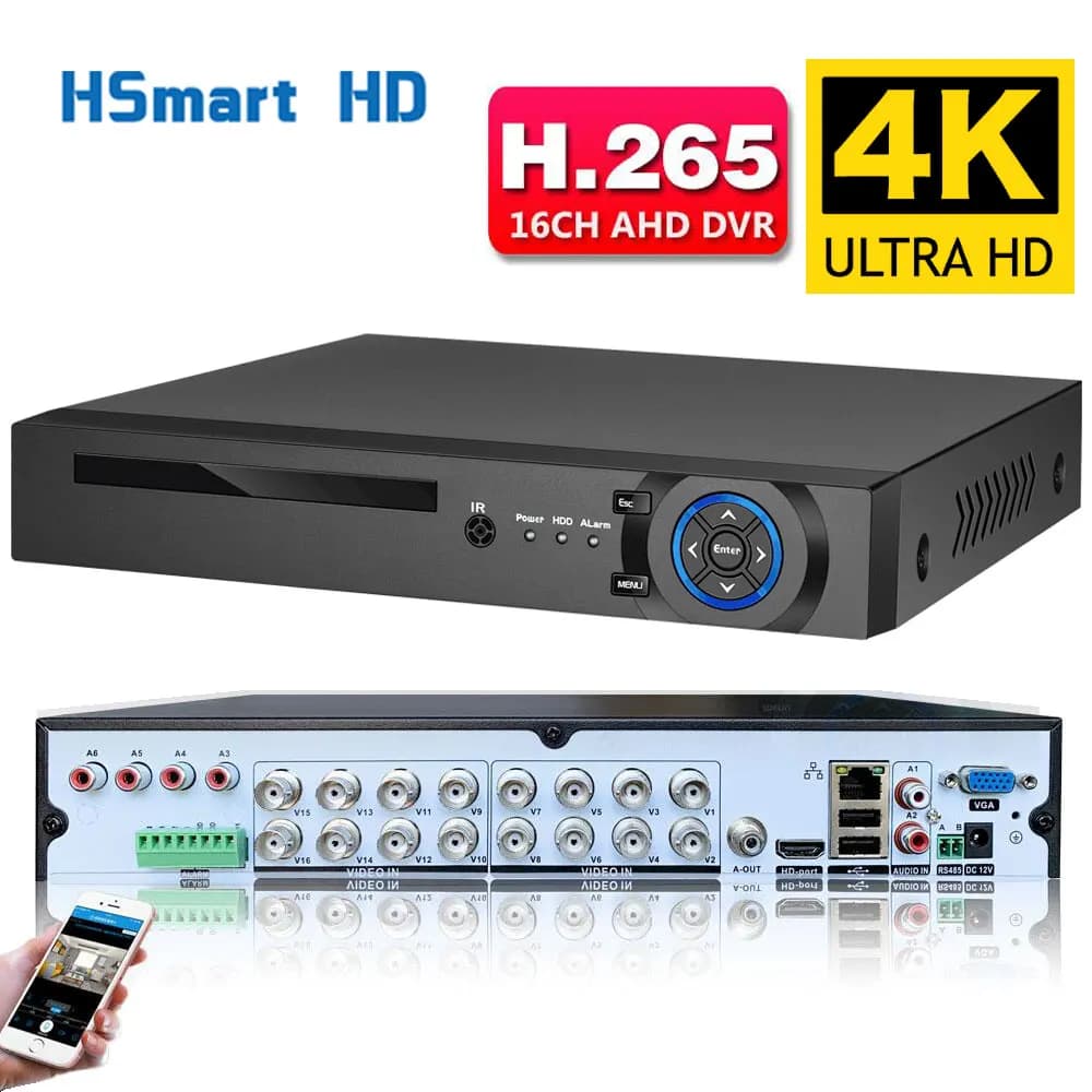 16CH 4K AHD 8MP HD H.26DVR CVI TVI Videoregistratore di sorveglianza CCTV Supporto APP Xmeye (analogico AHD CVI TVI) + (telecamera IP)
