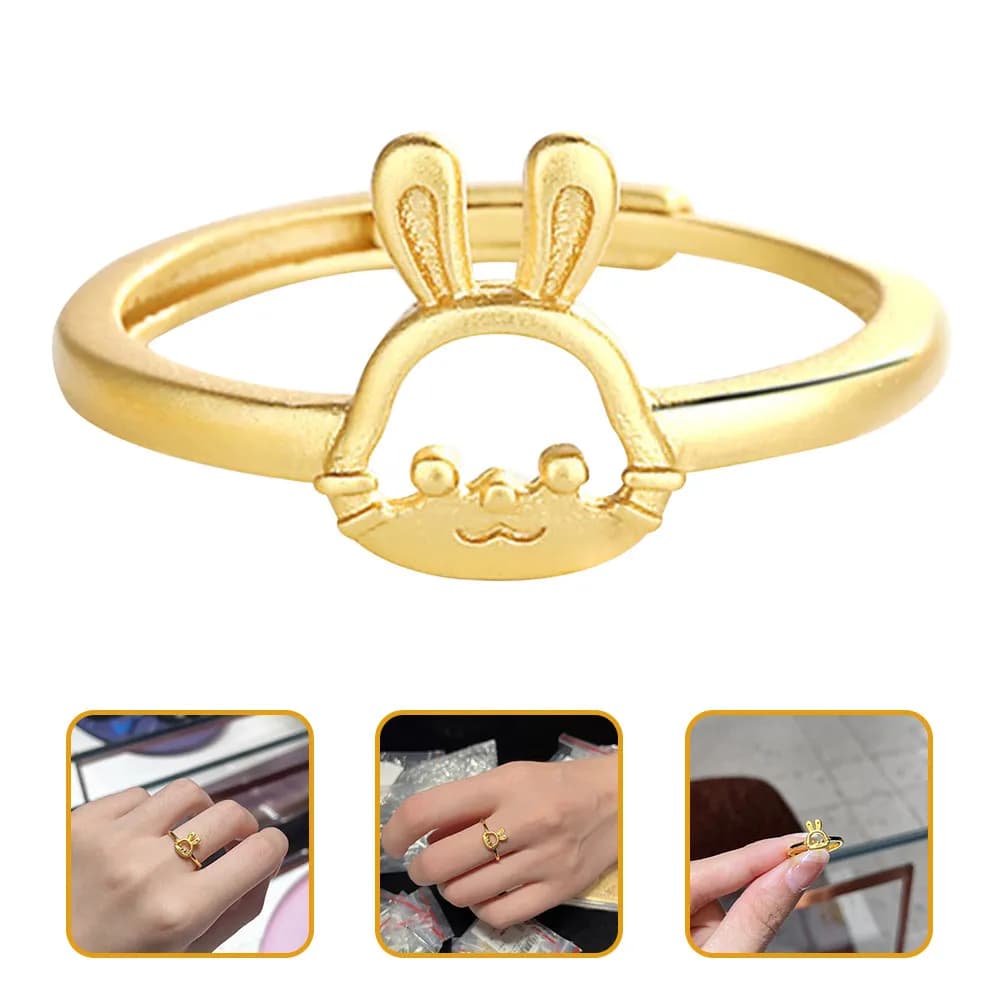 Anello a Forma di Coniglio Regolabile in Rame, Gioiello alla Moda per Donne, Anello per Uso Quotidiano, Regalo per Donne