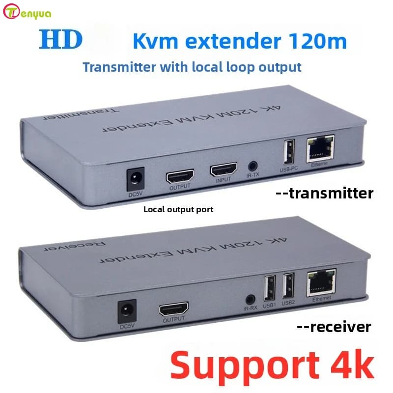 Extender KVM HD 4K 120M on Cat5e/6 cable, Extender USB Ethernet HD with Loop output, IR control, mouse and keyboard support