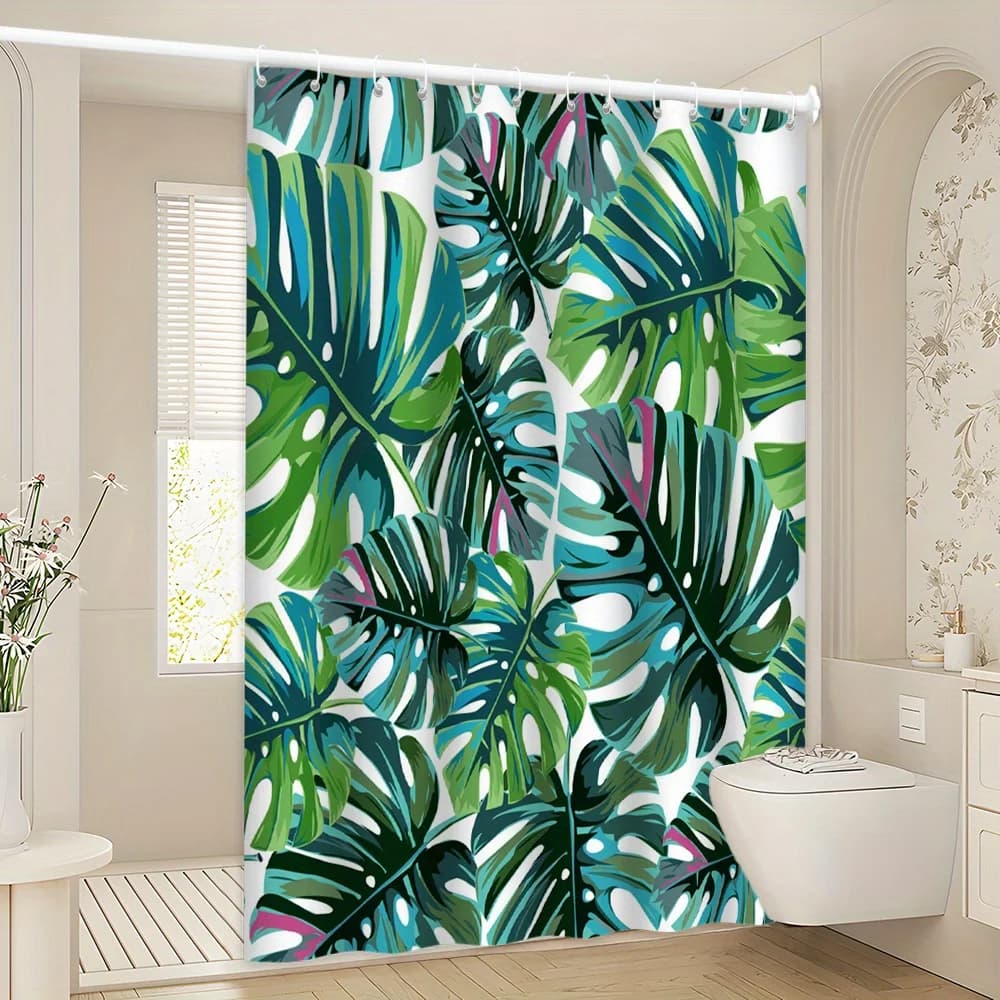 Tenda da doccia Monstera tropicale: tema di foglie verdi vibranti e piante esotiche per l'arredamento del bagno, aggiunge un'atmosfera fresca e lussuosa