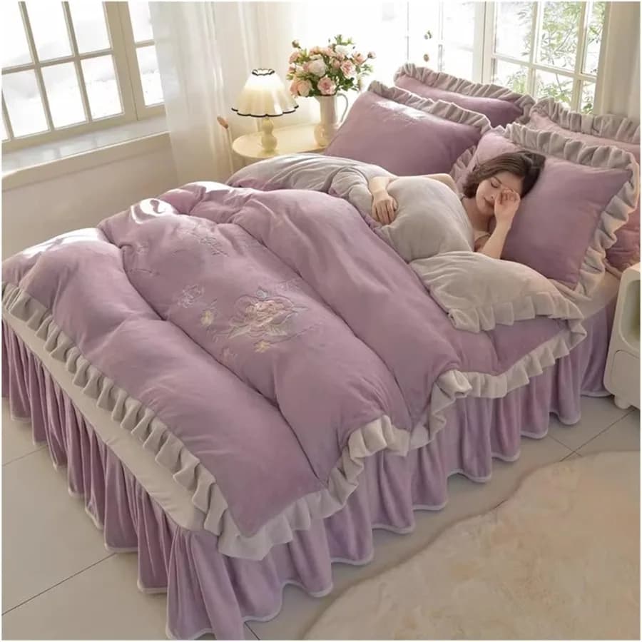 Set copripiumino super morbido grigio scuro caldo e accogliente con set biancheria da letto invernale antistatico in 4 pezzi, incluso lenzuolo con imbottitura e lenzuolo Pil