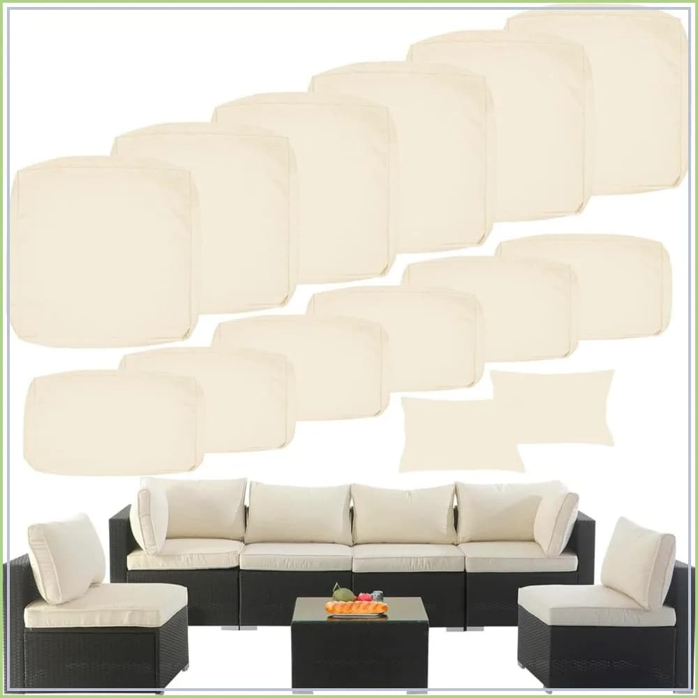 14 Piece Waterproof Patio Cushion Cover Set for 6 Seat Wicker Rattan Sofa, Replacement Cushion Covers