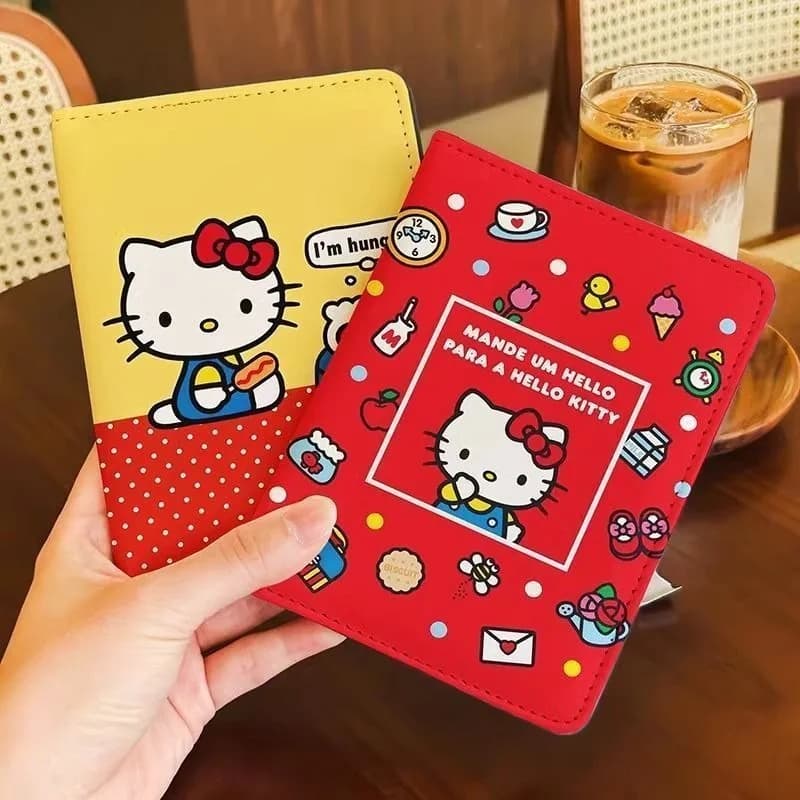 Anime Sanrio Hello Kitty Porta passaporto con disegno animato, custodia protettiva, portafoglio multifunzionale per carte, accessorio da viaggio Kawaii