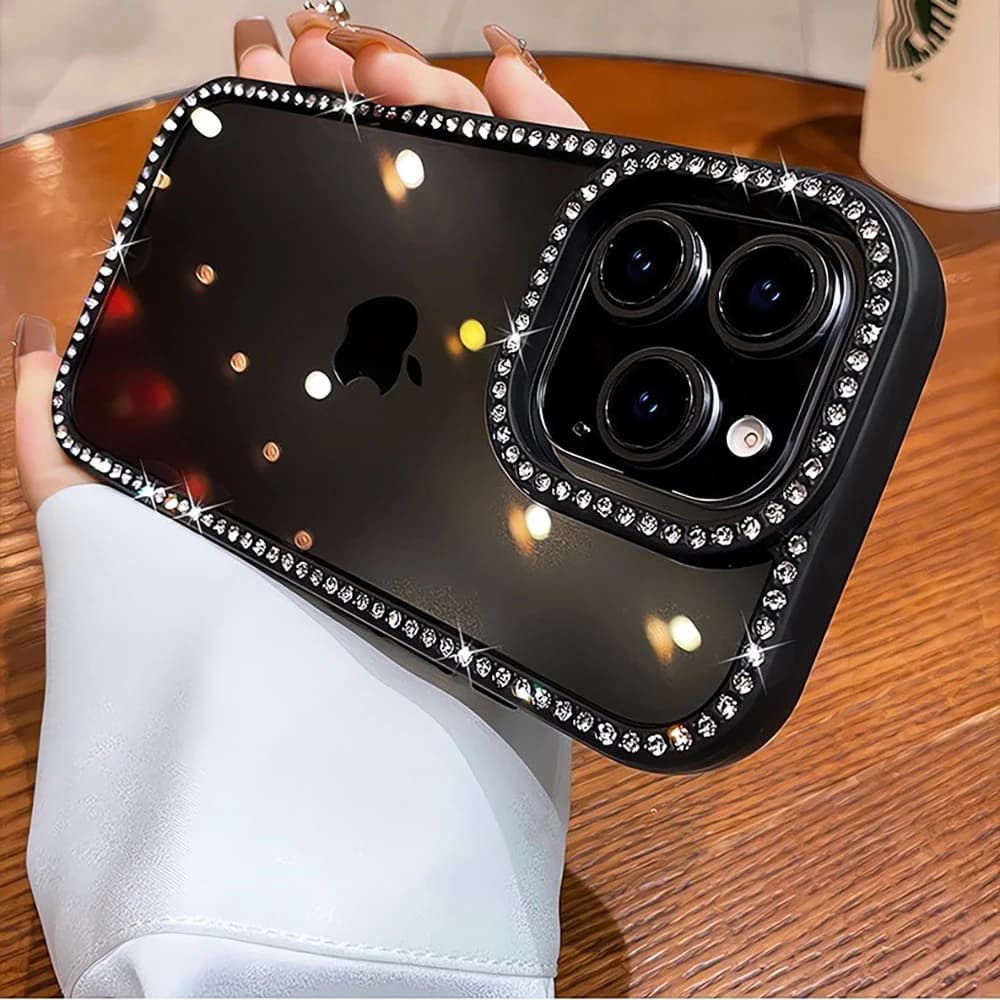Custodia di moda per ragazza ingioiellata con glitter di lusso per iPhone Air 17 16 15 14 13 12 Pro Max Plus Cover rigida ibrida trasparente color caramello morbida