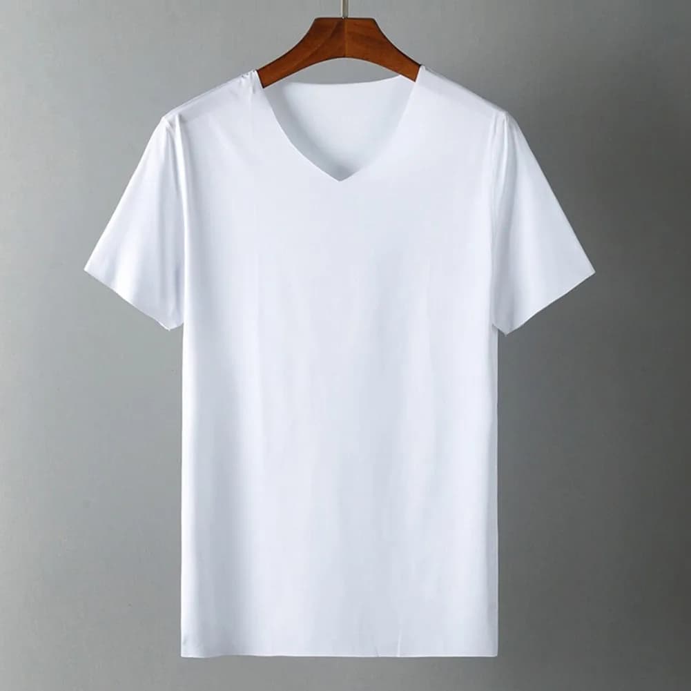 2023 Men's Ice Silk T-shirt Japan Short Sve Male Ultra Slim Fit Youth Fashion Henry Collar Nine Sleeve Length T-Shirt
