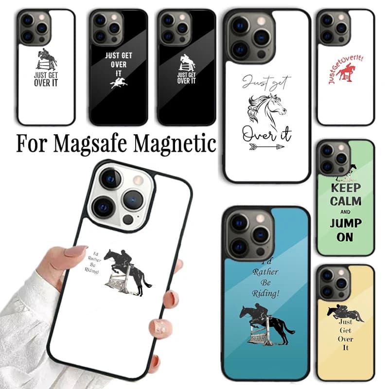 Cover per iPhone 17 AIR 16 15 14 13 12 11 Pro Max Plus con design Cavallo da Salto, compatibile con ricarica wireless e Magsafe