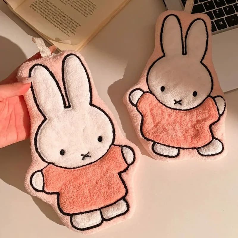 Asciugamano da appendere Kawaii Miffy, adorabile panno spesso e assorbente per cucina e bagno con gancio, design in morbido cotone per uso domestico