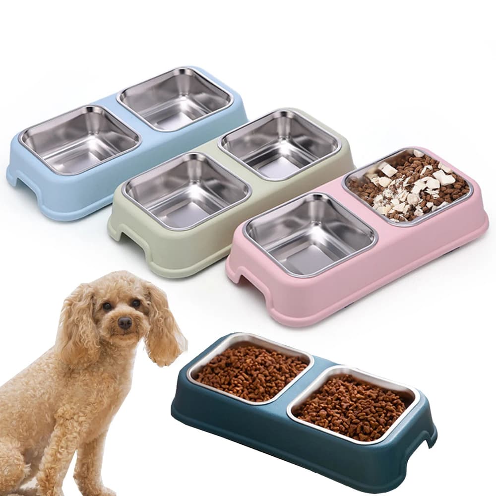 Ciotola Doppia per Cani in Acciaio Inox, Dispenser per Cibo e Acqua, Resistente, Antiscivolo, per Gatti e Cuccioli