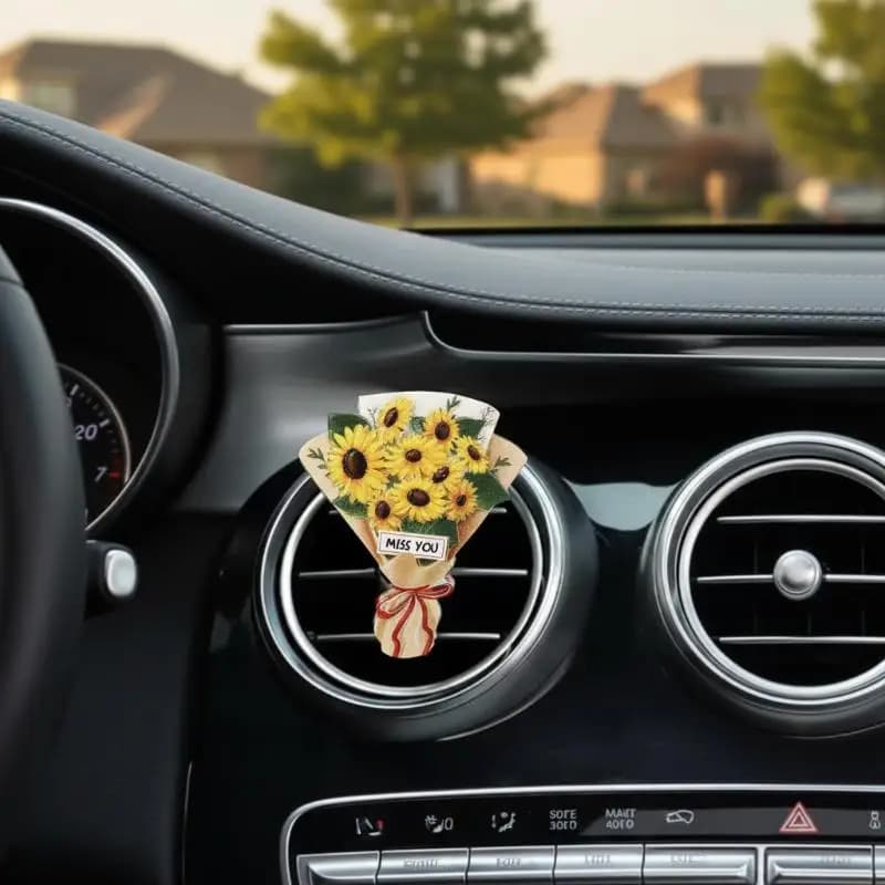 Sunflower Rose Bouquet Car Vent Aromatherapy Diffuser Plaster Floral Air Freshener Ornament Car Aromatherapy Accessories