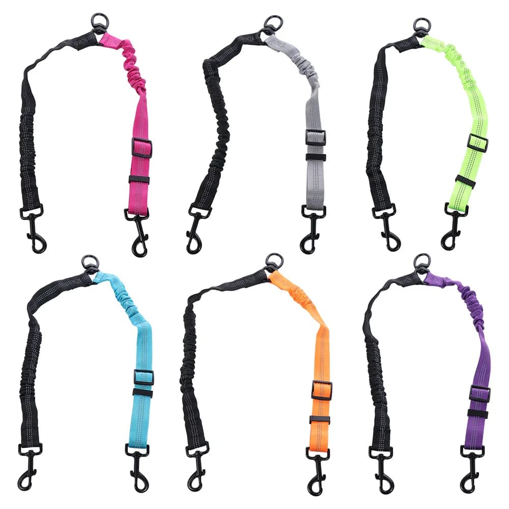 Guinzaglio Doppio per Cani 2 in 1 Riflettente a 360 Gradi ° Guinzaglio Doppio Girevole per Cani con Cinghia Regolabile e Ammortizzatore per Due Cani o Cuccioli