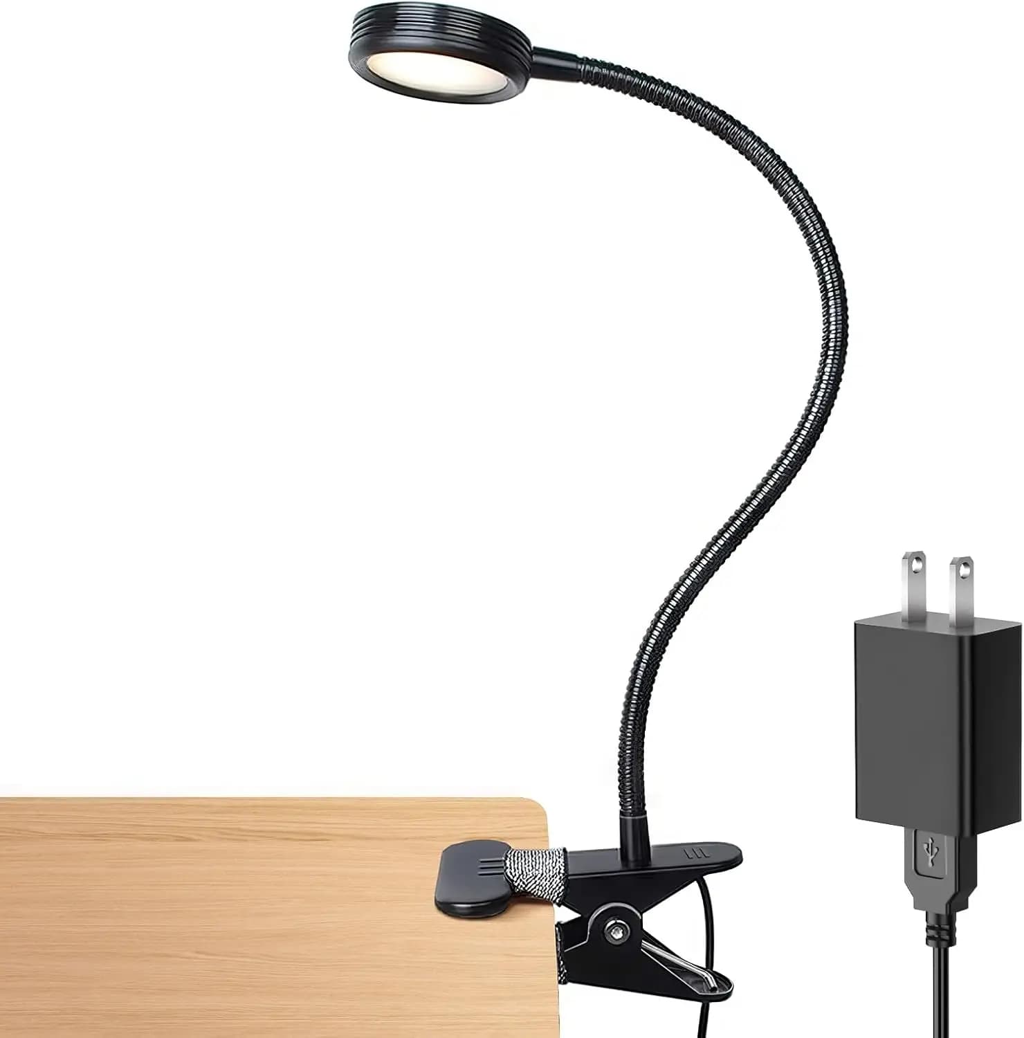 Lampada da Lettura a Clip, Luce per Libri Dimmerabile con Adattatore, 3 Modalità di Colore per Scrivania, Letto, Testiera, Computer