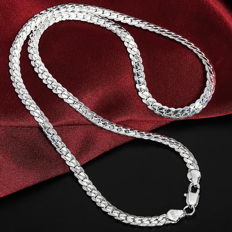KCRLP 925 Sterling Silver 6mm Side Chain Necklace 18/20/22/24 Inch Thin Metal Chain Unisex Fashion Wedding Engagement Jewelry Gift for Women Men Daily Stackable Accessories