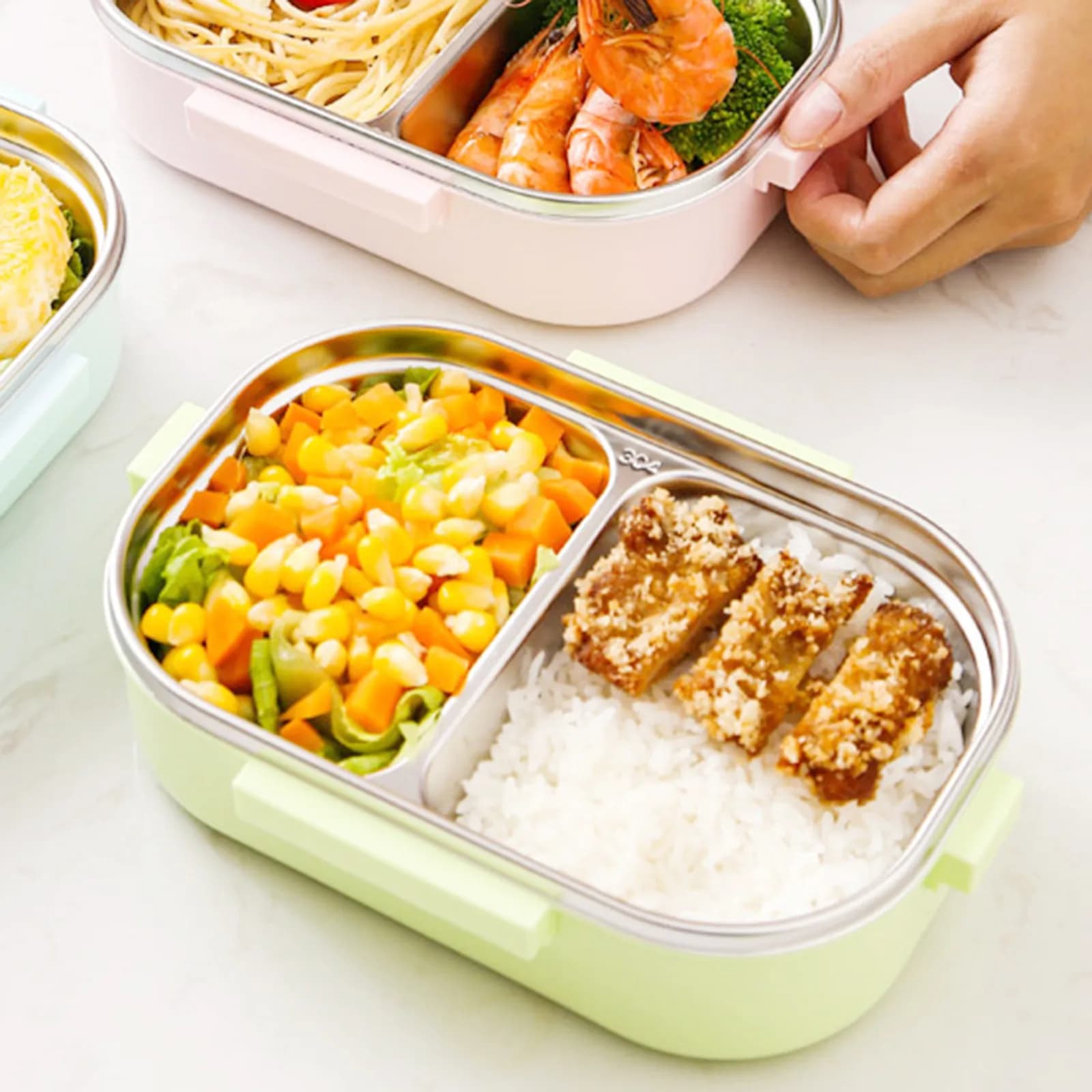 Contenitore Termico per Pranzo in Acciaio Inox di Grado Alimentare, 2 Scomparti, Ermetico, per Controllo Porzioni e Alimentazione Sana