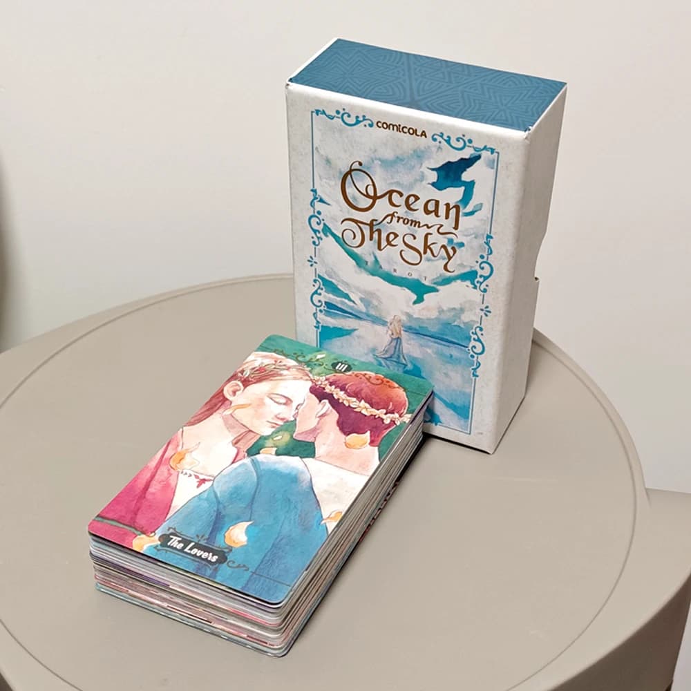 Ocean From The Sky Tarot Deck – 78 Pcs Watercolor RWS Tarot Cards Packed in Rigid Box 12*7cm, 350GSM Double-embossed Cardstock