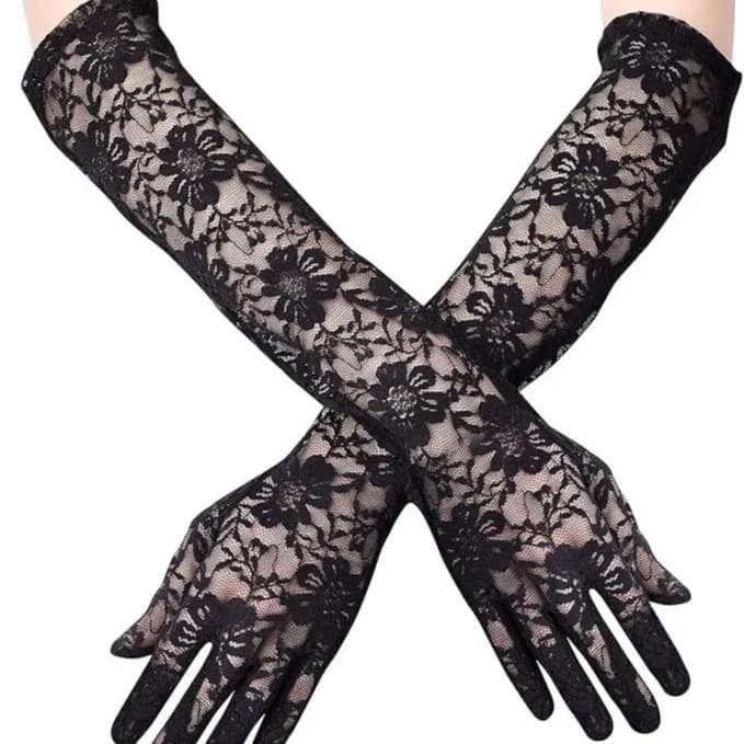 Guanti da ciclismo traspiranti da donna sexy in pizzo cavo estivo sottile trasparente etichetta squisita Lolita Cosplay morbido 40 cm
