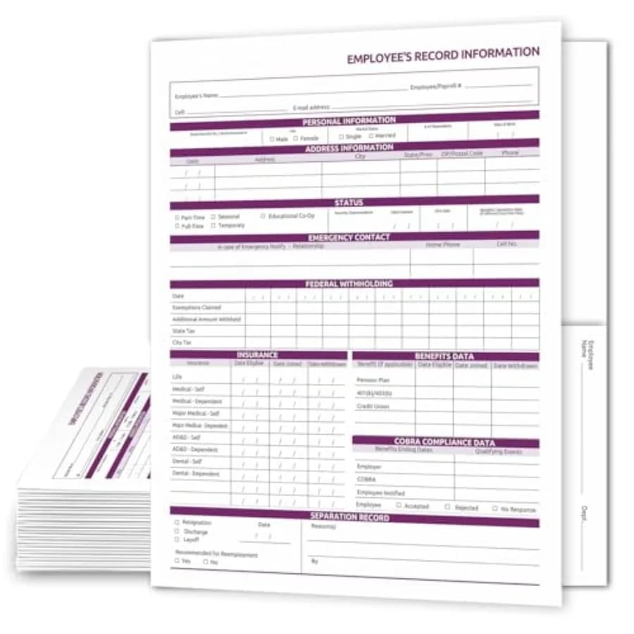 Cartelle Portadocumenti per Dipendenti - Confezione da 25 Cartelle HR Preimpronteinate con Tasche Interne Sicure - Cartoncino Bianco Resistente per