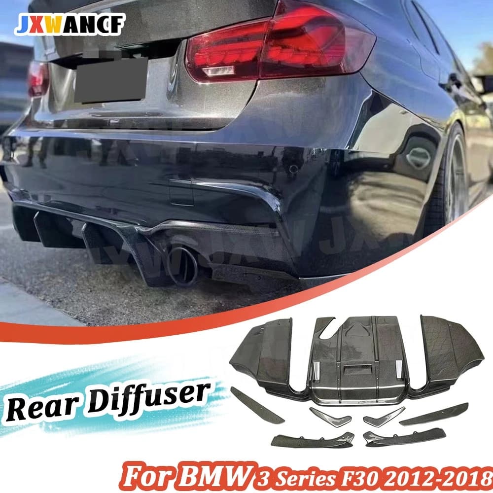 JXWANCF Carbon Fiber Rear Bumper Diffuser for BMW 3 Series F30 M Tech Sport 2012-2018 Rear Splitters Spoiler FRP G Style Car