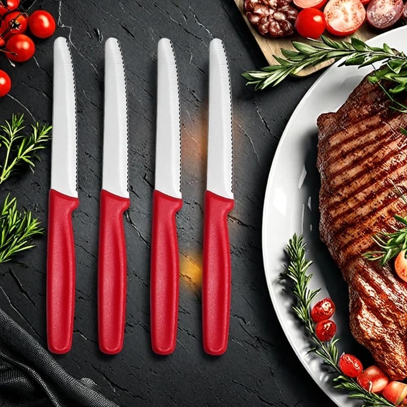 Coltello da bistecca seghettato in acciaio inossidabile 2/4/6, coltello da cucina con punta tonda per frutta e verdura, coltello da pane seghettato per cucina e pasticceria