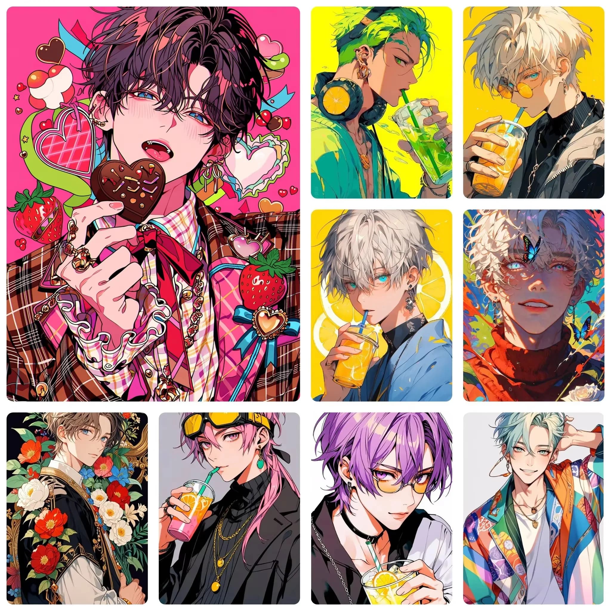 Diamond Painting Anime Handsome Young Man Fashion Boy Floral Drink Cartoon Mosaic Artwork Creative Handmade Home Decor Gift
