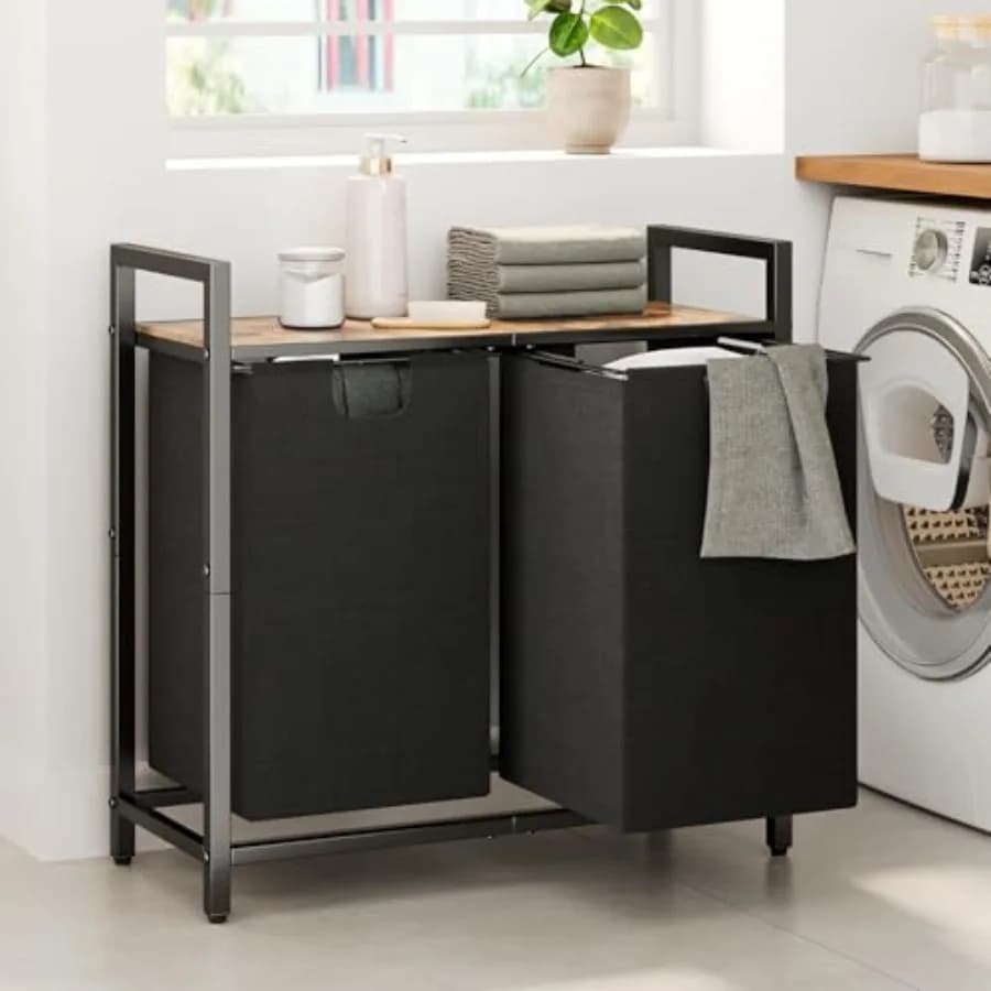 Basket with shelf and 2 removable bags, Organizer for Clothes Laundry