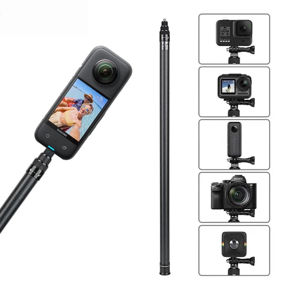 3M Carbon Fiber Selfie Stick for Insta360 X 4/5/ ONE / RS Aluminum Alloy Selfie Stick for GoPro Hero 11 10 9 8 DJI OSMO Action