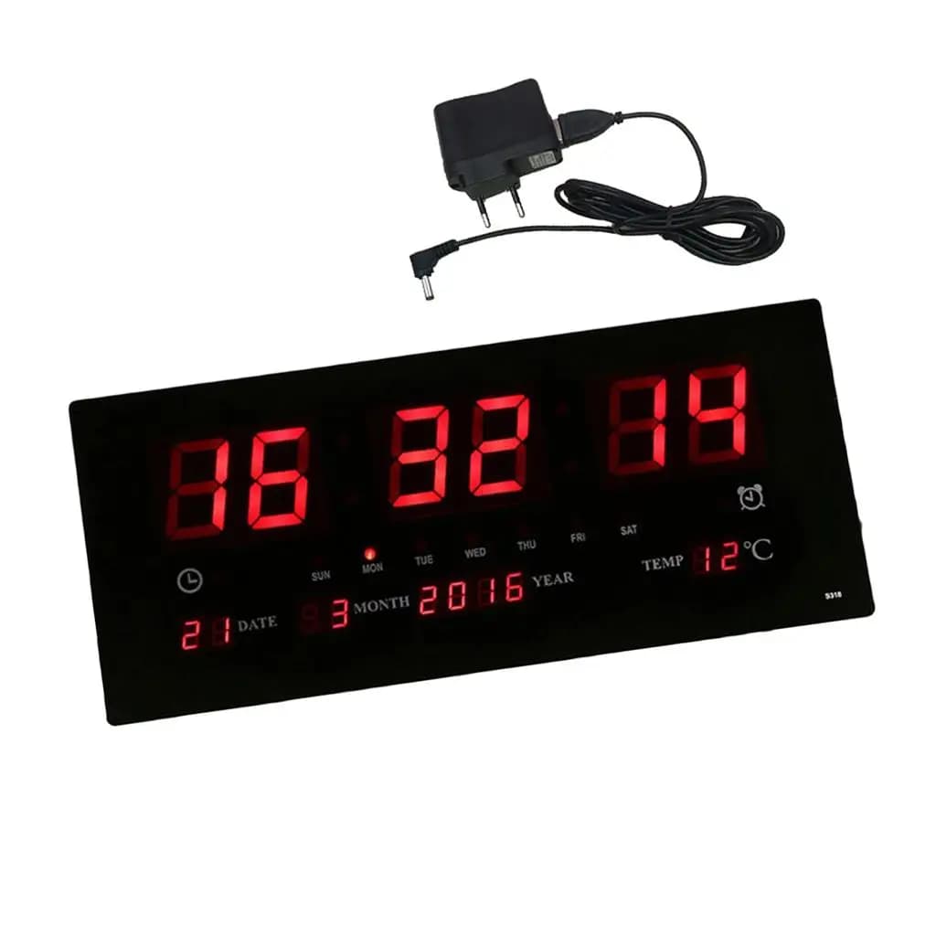 Digital Wall Clock Big LED Time Calendar Electric Alarm Clock Home Decor EU Plug