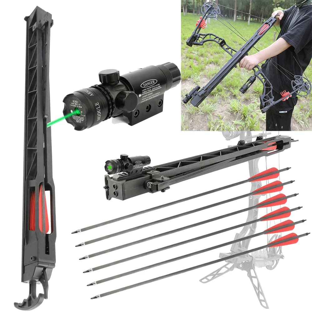 Lanciatore per tiro con l'arco con arco composto con mirino laser 6 pezzi Freccia in carbonio puro Caccia Bersaglio Tiro con freccia Strumento di aiuto per il lancio