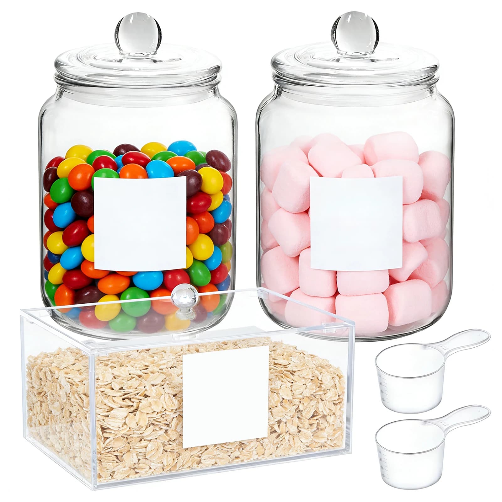Set of Glass Containers and Door Sheets for Dryer, Dispenser with Covers and Labels, Containers for Organization and Storage in Laundry