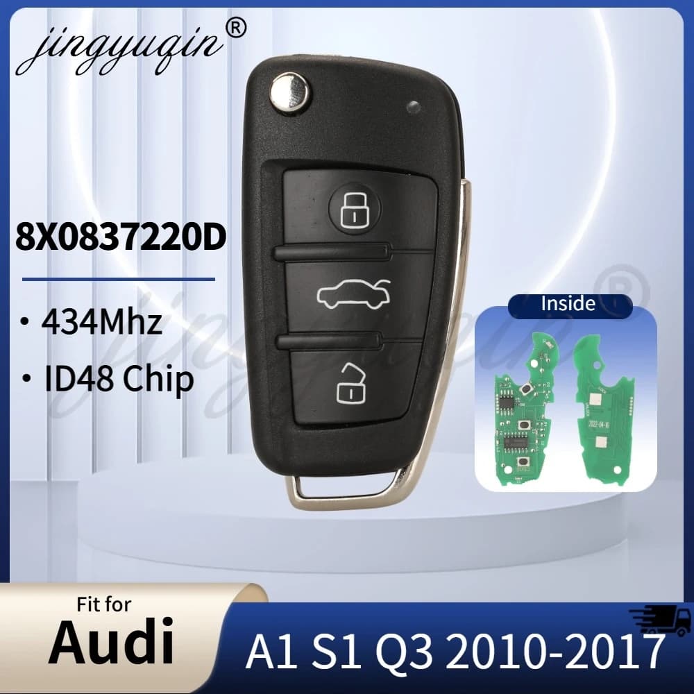 Jingyuqin Per Audi A1 S1 Q3 2010 2011 2012 2013 2014 2015 2016 2017 Flip Chiave A Distanza Dell'automobile 3 Bottoni 8X0837220D 434MHz ID48 HU66 Fob