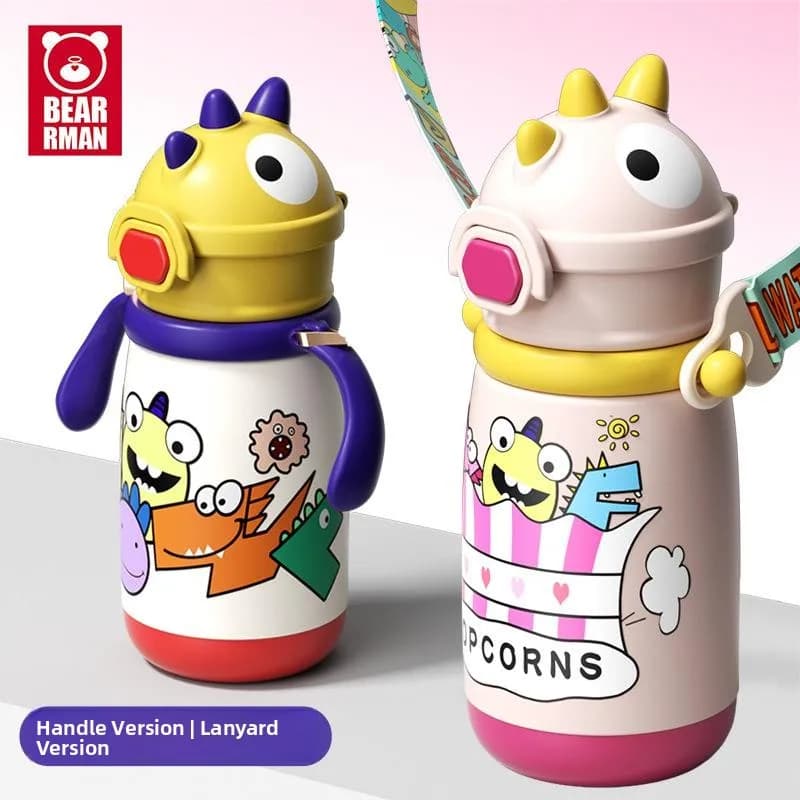 Tazza Portatile Isolata in Acciaio Inossidabile con Manico, Bicchiere per Imparare a Bere per Bambini, Simpatico Orso Eroe in Acciaio Inox 316