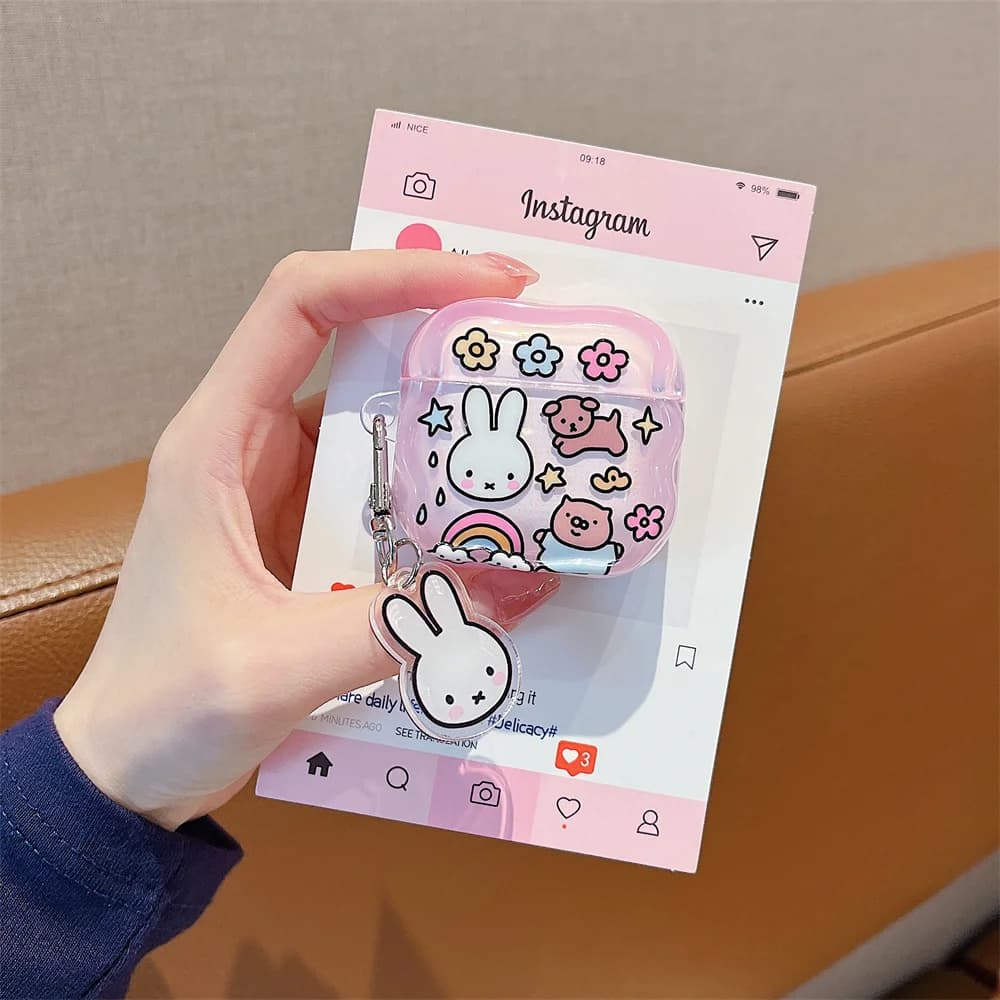 Custodia per Auricolari INS Style Rainbow Miffy Rabbit Antiurto per Apple Airpods 4 3 2 Pro3 Pro2 4, Cover Carina