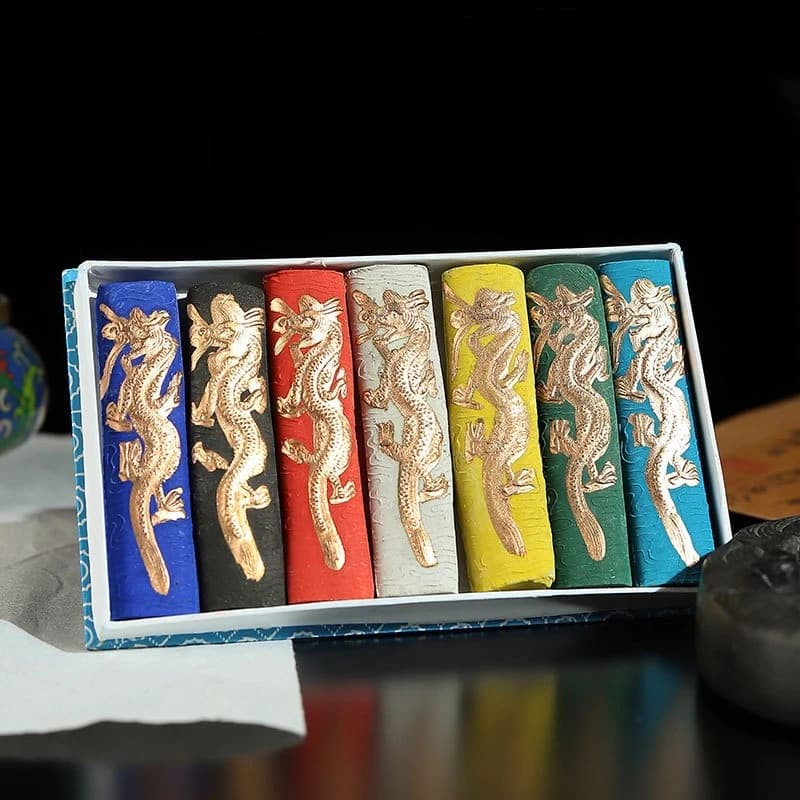 7/12-Color Chinese Zodiac Calligraphy Ink Sticks Set with Vermilion Pigment for Painting and Art Supplies - Traditional Gift