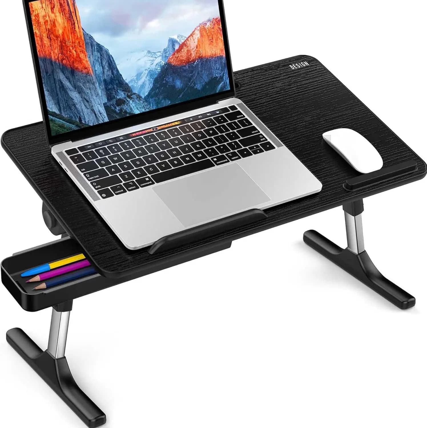 Tavolino Regolabile per Laptop, Scrivania Portatile da Letto, Vassoio Pieghevole per Divano per Leggere e Scrivere, Nero Medio