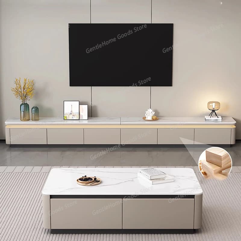 Mobile TV in Legno Stile Nordico, Minimalista ed Estetico, con Ripiani, Cassetti e Archivio, per Soggiorno