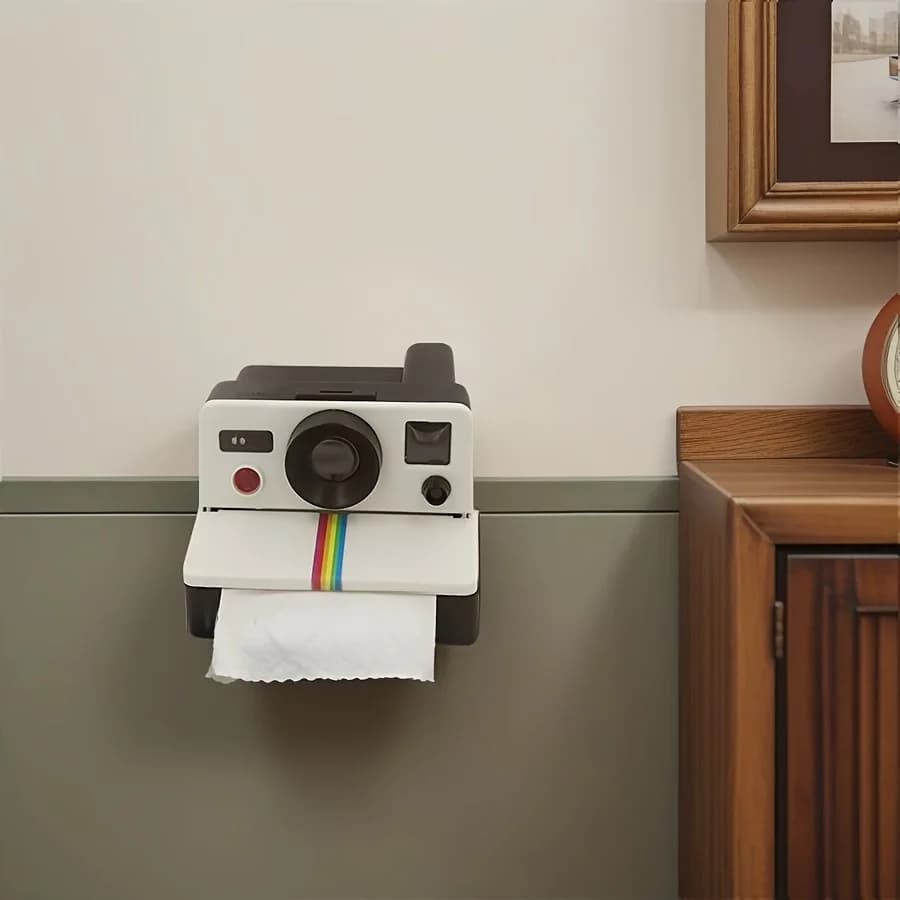 Porta carta igienica progettato con 1 fotocamera: innovativo dispenser di fazzoletti, accessori chic per la decorazione della casa, idee regalo uniche