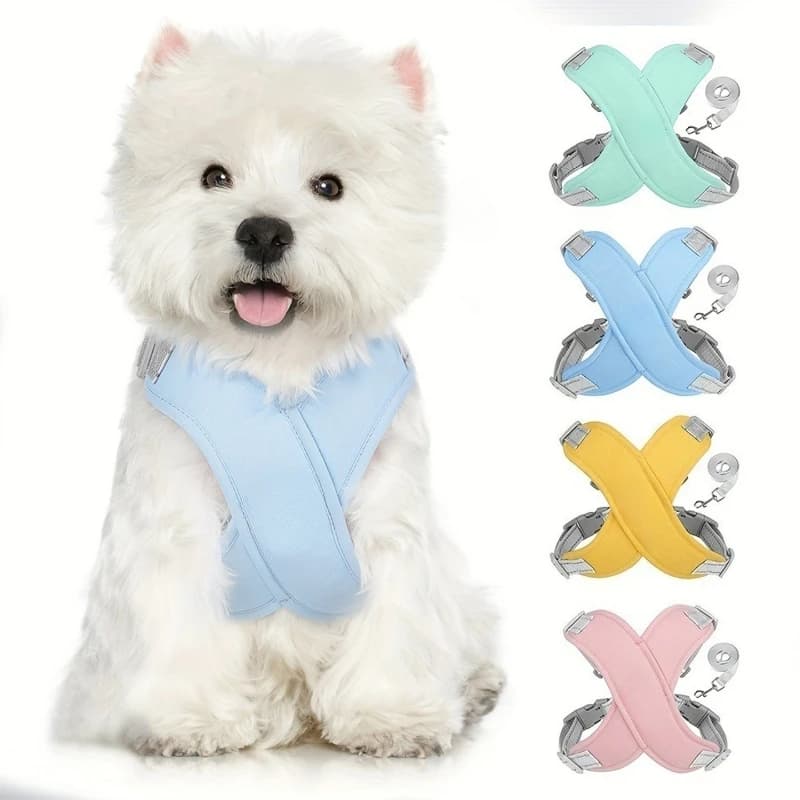 Macaron Colorful Pet Dog Harness Adjustable Soft and Breathable Suitable for Outdoor Walks of Puppies
