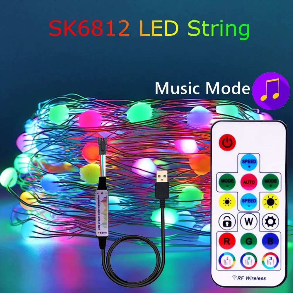 SK6812 LED String per camera da letto Party WS2812B RGB Led Light Full Color indirizzabile individualmente, KIT Controller musicale a 17 tasti DC5V
