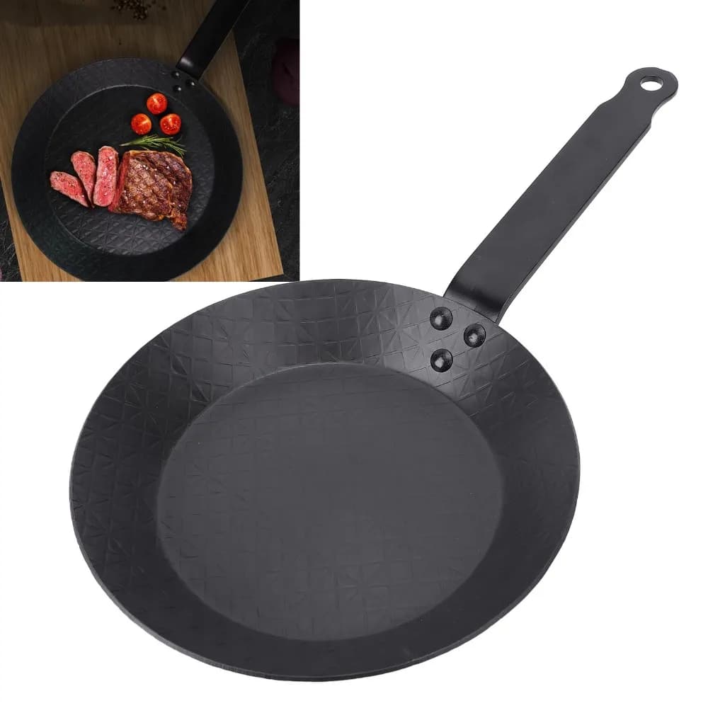 Carbon Steel Frying Pan Nonstick Even Heat Distribution Steak Pan Practical Black Omelette Pan Gas Stove Induction Cooker