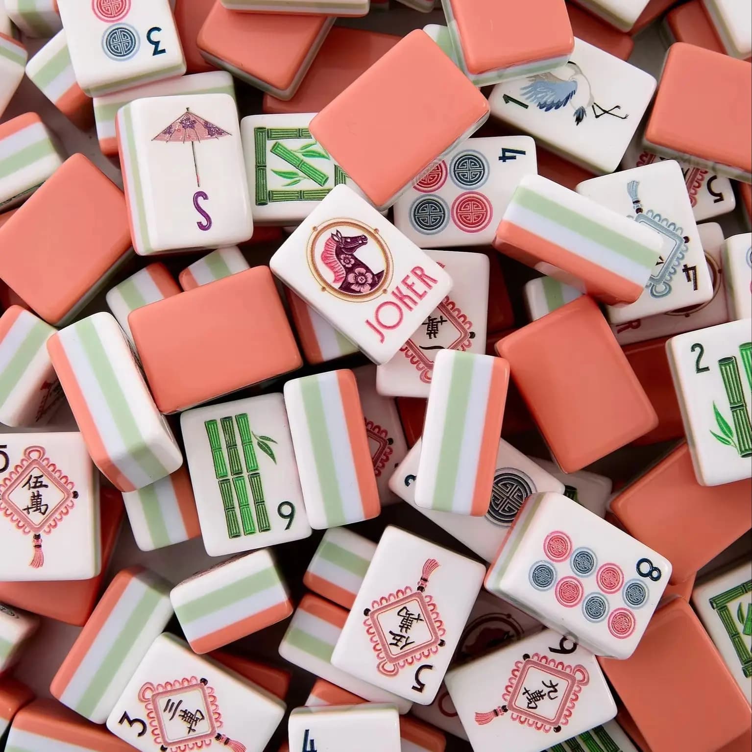 American Mahjong Set 160Pcs Pink Gradient Acrylic Mah Jong Tiles Color Horse Painted Joker Dragon Luxury US Mahjong Game