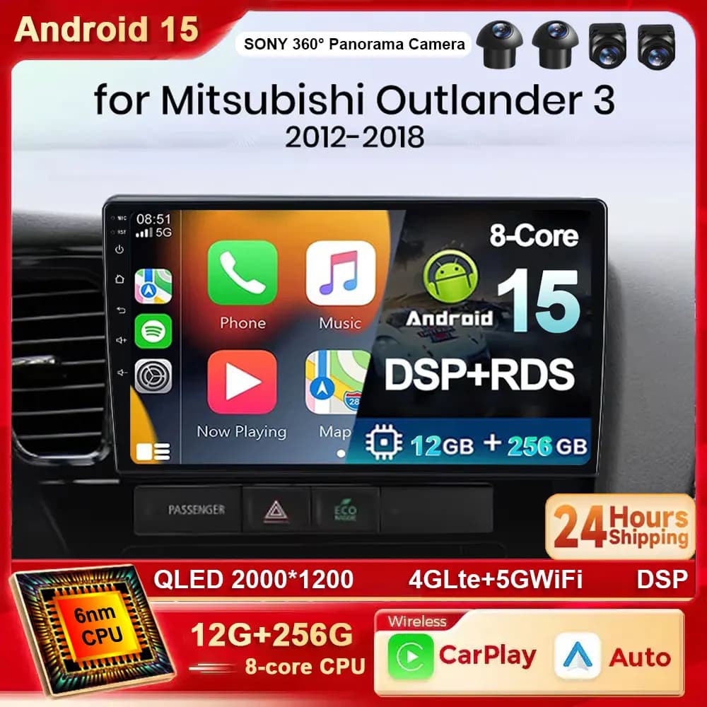 Android 15 Carplay Auto Autoradio Lettore Multimediale Per Mitsubishi Outlander 3 2012-2018 Telaio di Navigazione Per Auto GPS 4G WIFI BT