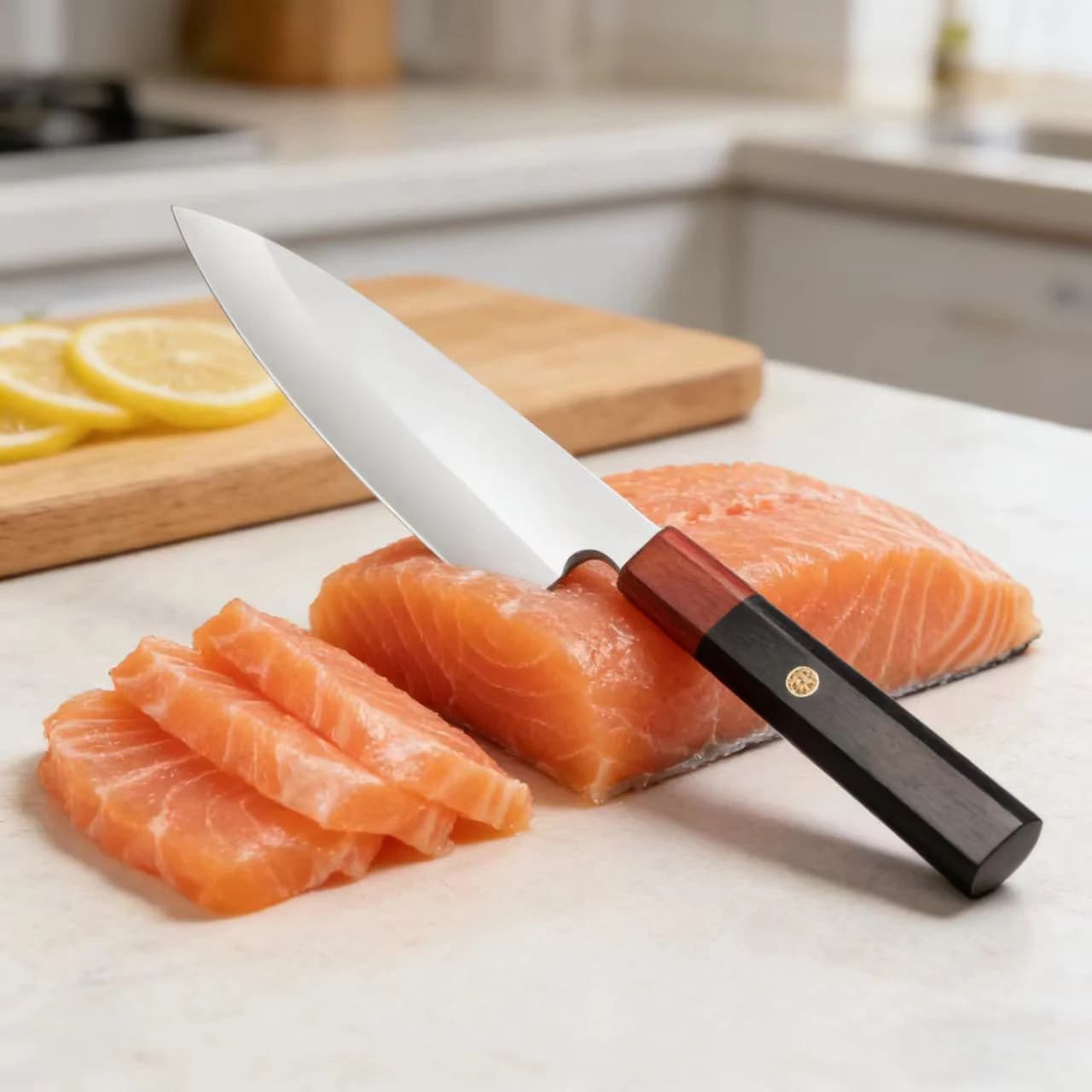Coltello Deba da 7 pollici Mannaia a lama singola Sashimi Affettare sushi Prosciutto 7Cr17Mov Coltelli da cucina forgiati fatti a mano in acciaio Manico in legno