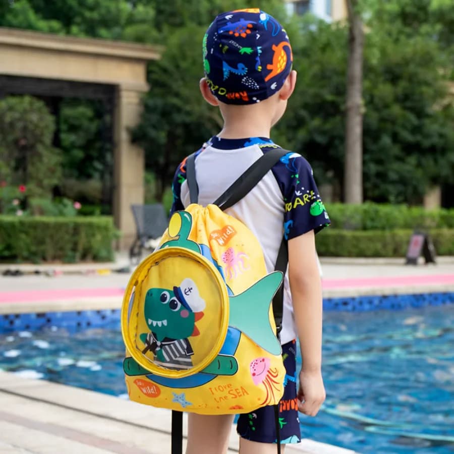 Borsa da nuoto per bambini, simpatico zaino a forma di cartone animato per studenti, borsa impermeabile a doppio strato con separazione asciutto/bagnato per uomo e donna